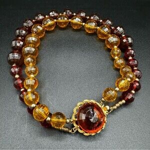 Vintage 1970s Lucite Amber Brown and Citrine Colored Faced Choker Necklace